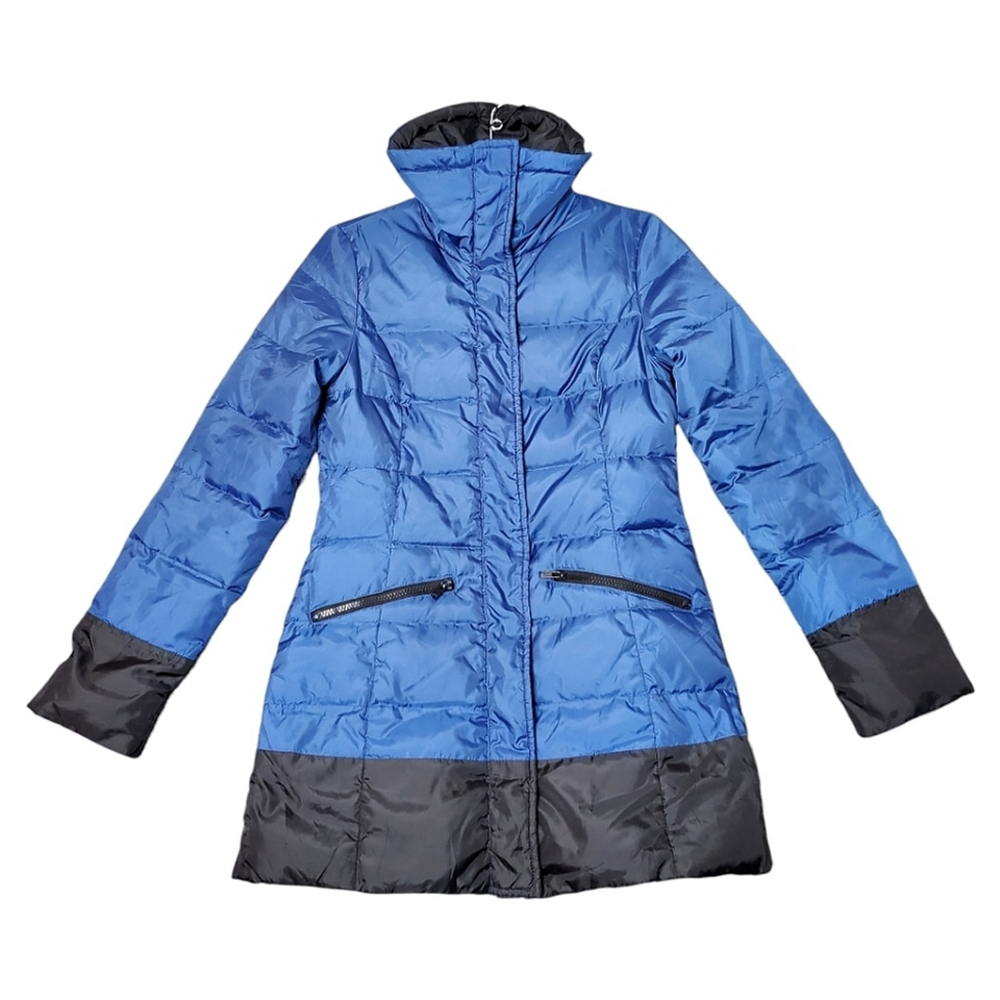Nicole Miller Coat Jacket Puffer Down Fill Gorpcore Color Block Black Blue Small